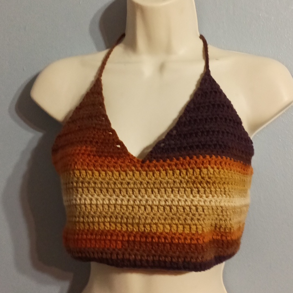 Hand knit brown and tan halter top hand knit by my niece